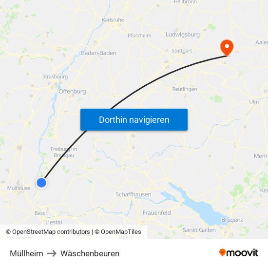 Müllheim to Wäschenbeuren map