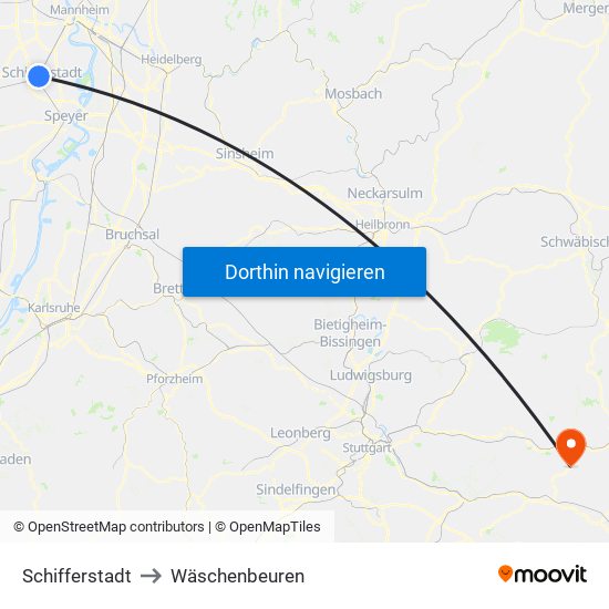 Schifferstadt to Wäschenbeuren map
