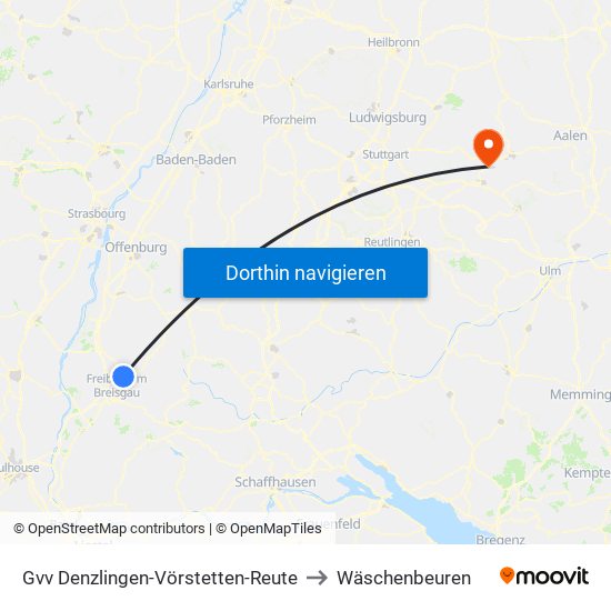 Gvv Denzlingen-Vörstetten-Reute to Wäschenbeuren map