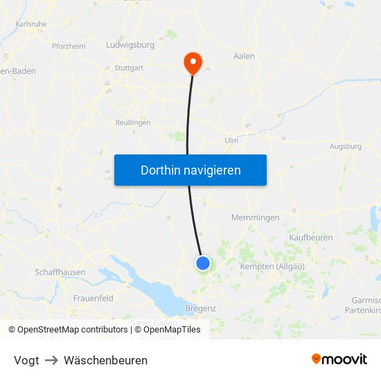 Vogt to Wäschenbeuren map