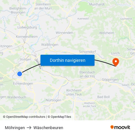 Möhringen to Wäschenbeuren map