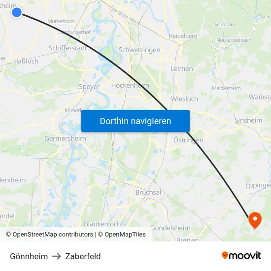 Gönnheim to Zaberfeld map