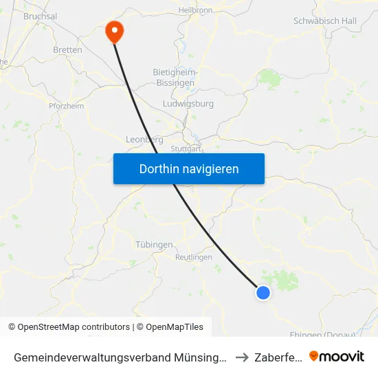 Gemeindeverwaltungsverband Münsingen to Zaberfeld map