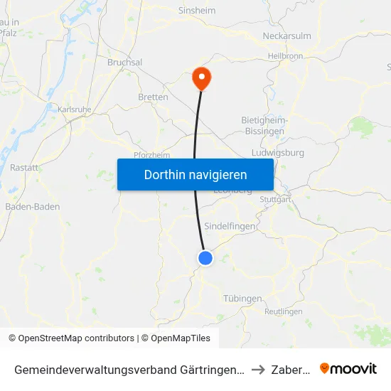 Gemeindeverwaltungsverband Gärtringen/Ehningen to Zaberfeld map