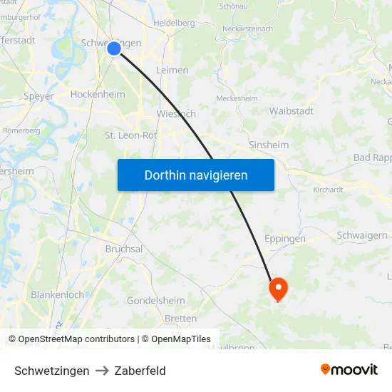 Schwetzingen to Zaberfeld map