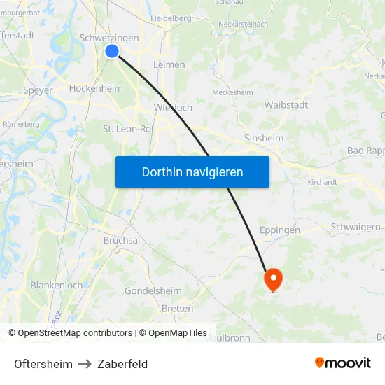 Oftersheim to Zaberfeld map