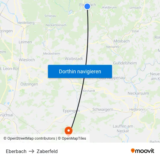 Eberbach to Zaberfeld map