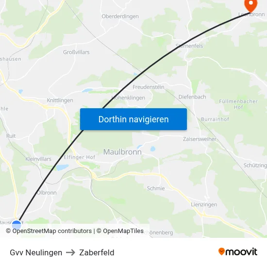 Gvv Neulingen to Zaberfeld map