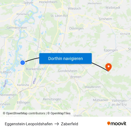 Eggenstein-Leopoldshafen to Zaberfeld map