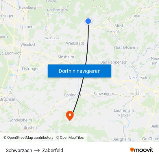 Schwarzach to Zaberfeld map