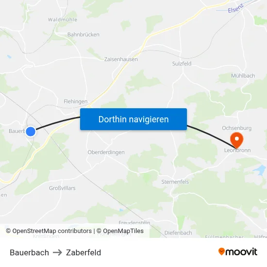 Bauerbach to Zaberfeld map
