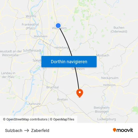 Sulzbach to Zaberfeld map