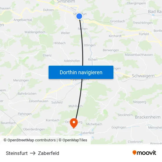 Steinsfurt to Zaberfeld map