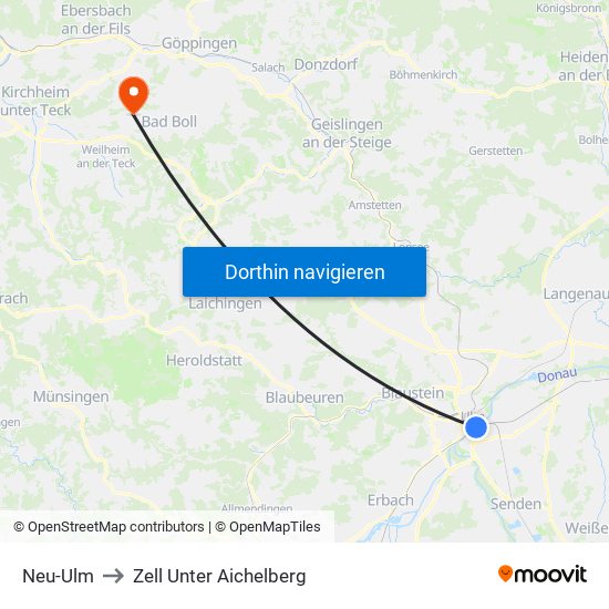 Neu-Ulm to Zell Unter Aichelberg map