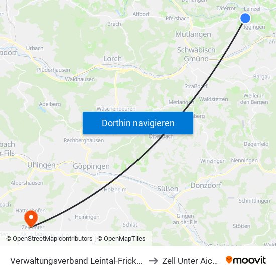 Verwaltungsverband Leintal-Frickenhofer Höhe to Zell Unter Aichelberg map