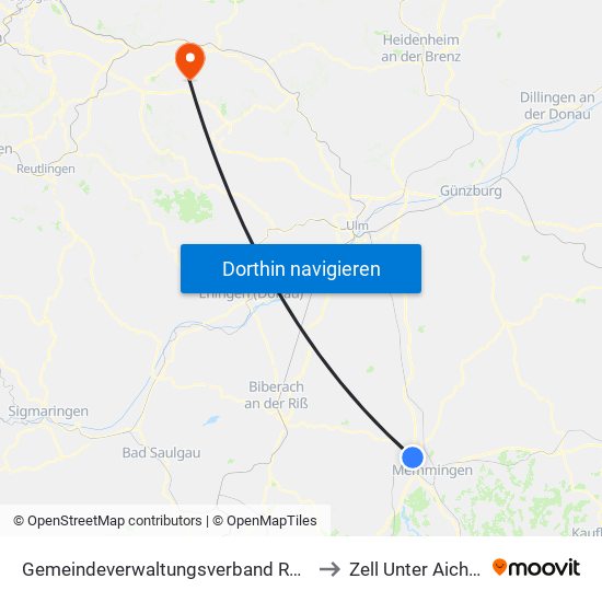 Gemeindeverwaltungsverband Rot-Tannheim to Zell Unter Aichelberg map