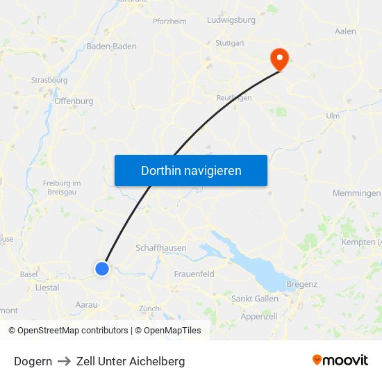 Dogern to Zell Unter Aichelberg map