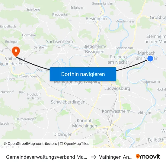 Gemeindeverwaltungsverband Marbach am Neckar to Vaihingen An Der Enz map