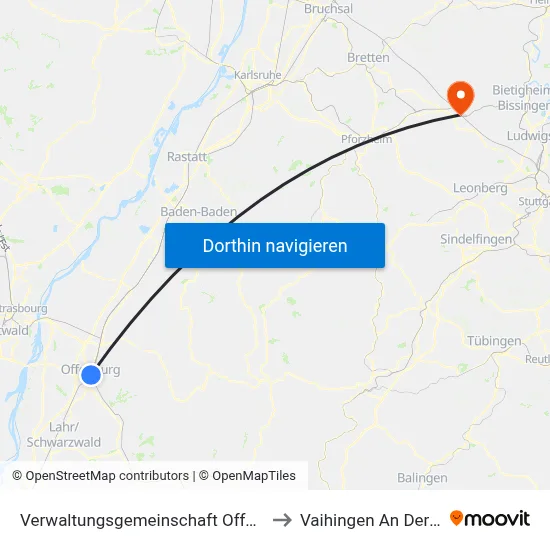 Verwaltungsgemeinschaft Offenburg to Vaihingen An Der Enz map