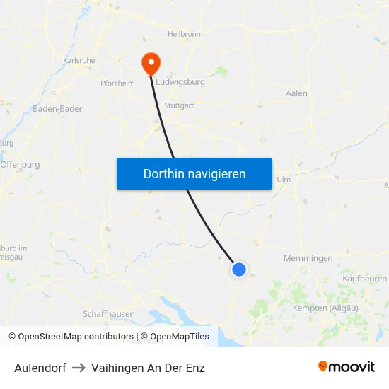 Aulendorf to Vaihingen An Der Enz map