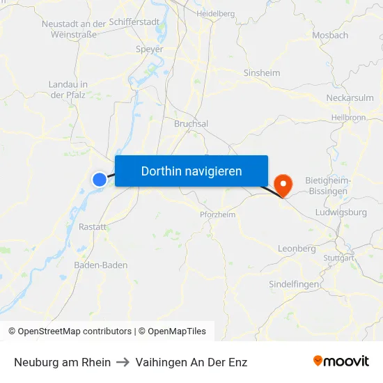 Neuburg am Rhein to Vaihingen An Der Enz map