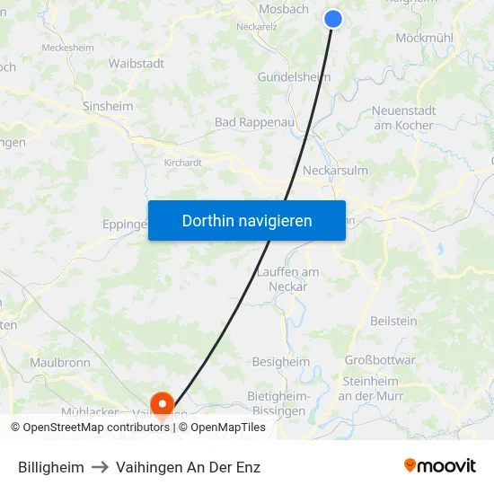 Billigheim to Vaihingen An Der Enz map