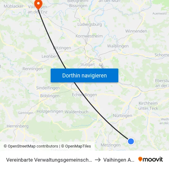 Vereinbarte Verwaltungsgemeinschaft Der Stadt Neuffen to Vaihingen An Der Enz map