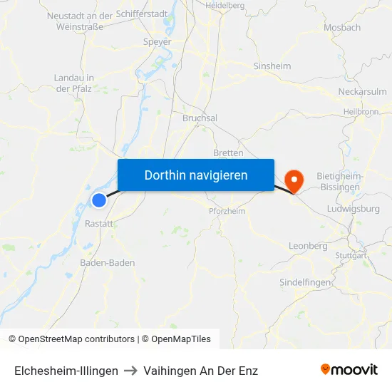 Elchesheim-Illingen to Vaihingen An Der Enz map