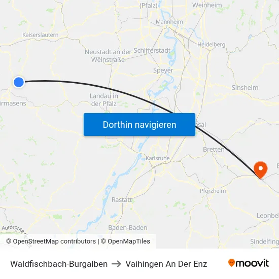 Waldfischbach-Burgalben to Vaihingen An Der Enz map