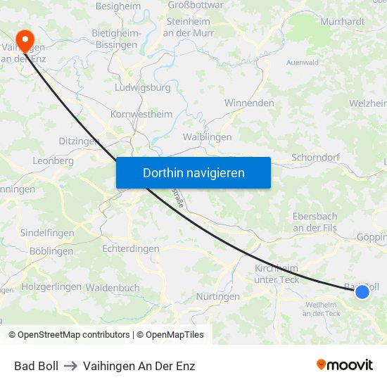 Bad Boll to Vaihingen An Der Enz map