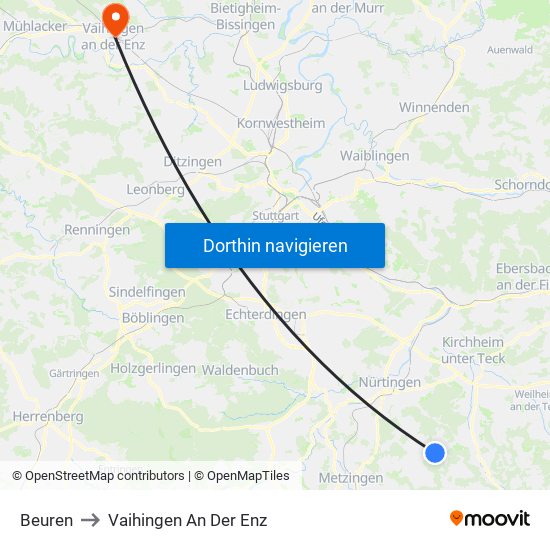 Beuren to Vaihingen An Der Enz map