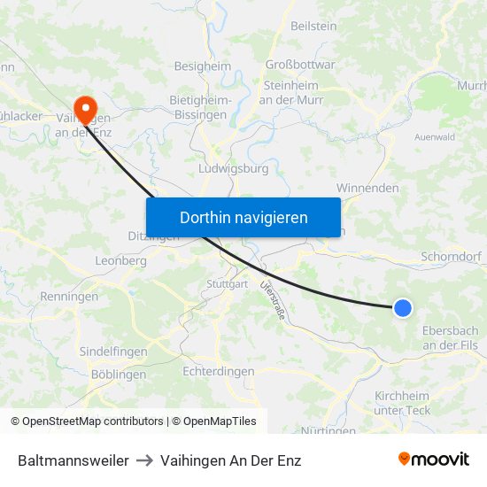 Baltmannsweiler to Vaihingen An Der Enz map