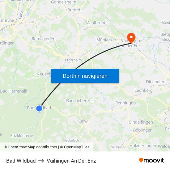 Bad Wildbad to Vaihingen An Der Enz map