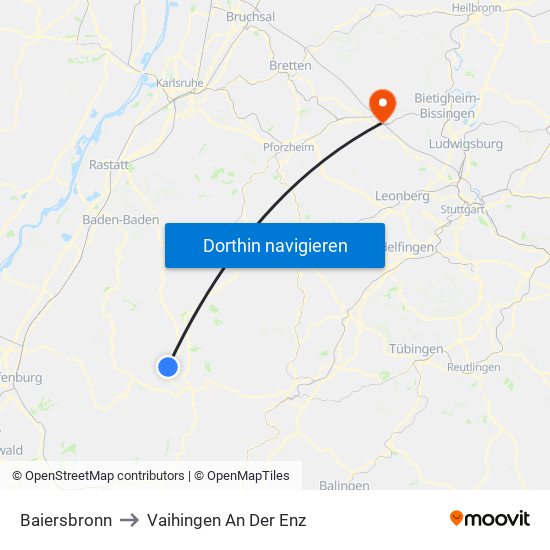 Baiersbronn to Vaihingen An Der Enz map