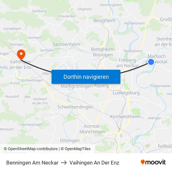 Benningen Am Neckar to Vaihingen An Der Enz map
