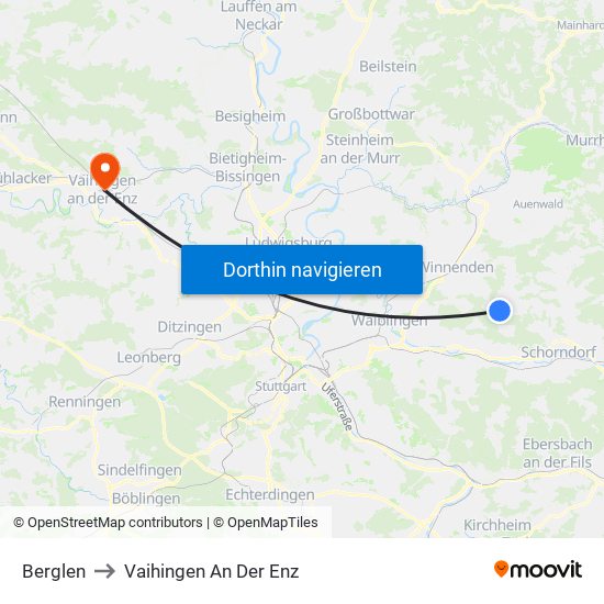 Berglen to Vaihingen An Der Enz map
