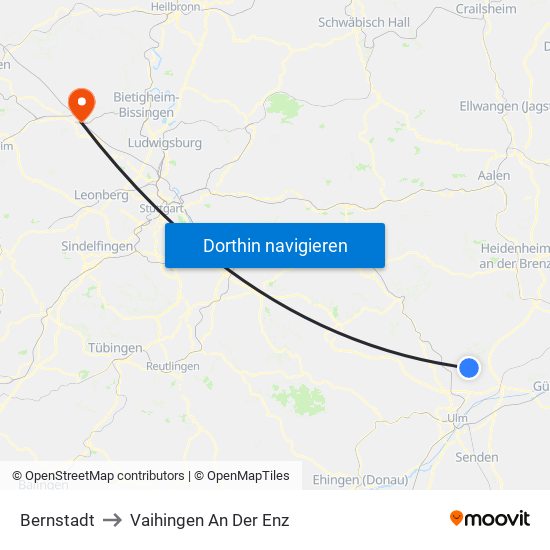 Bernstadt to Vaihingen An Der Enz map