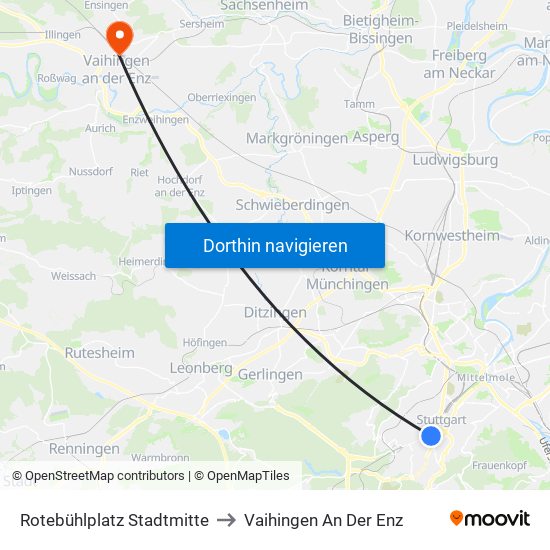 Rotebühlplatz Stadtmitte to Vaihingen An Der Enz map
