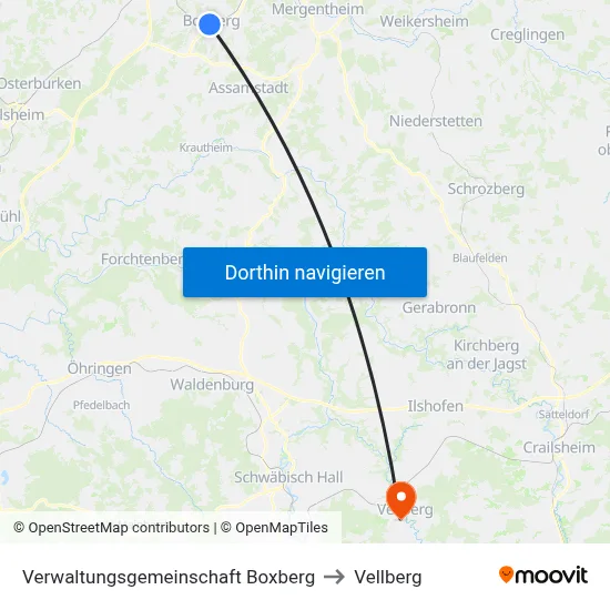 Verwaltungsgemeinschaft Boxberg to Vellberg map