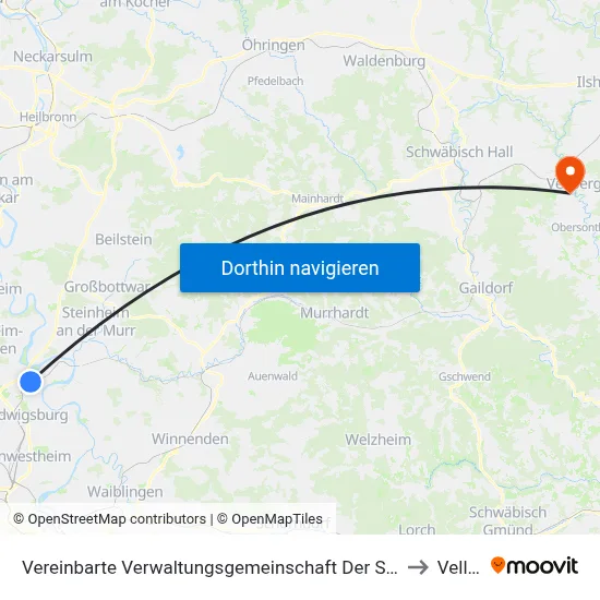 Vereinbarte Verwaltungsgemeinschaft Der Stadt Freiberg am Neckar to Vellberg map