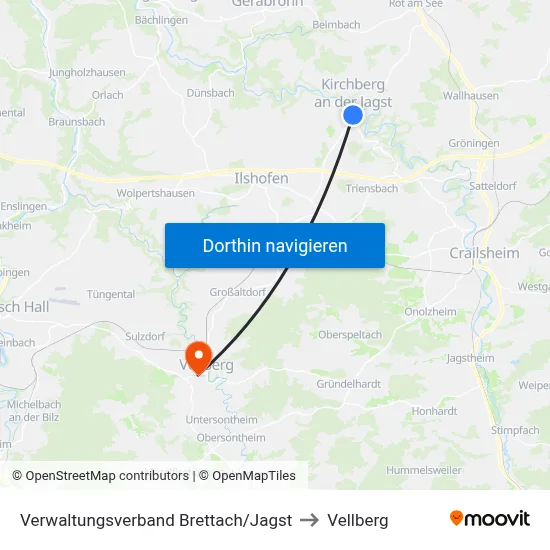 Verwaltungsverband Brettach/Jagst to Vellberg map