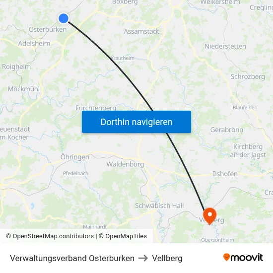 Verwaltungsverband Osterburken to Vellberg map