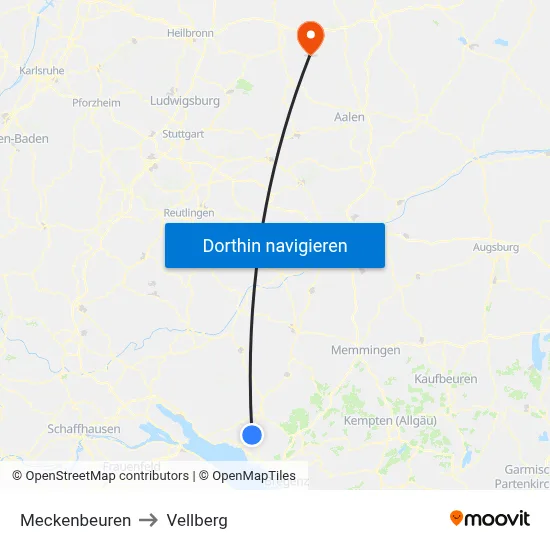 Meckenbeuren to Vellberg map