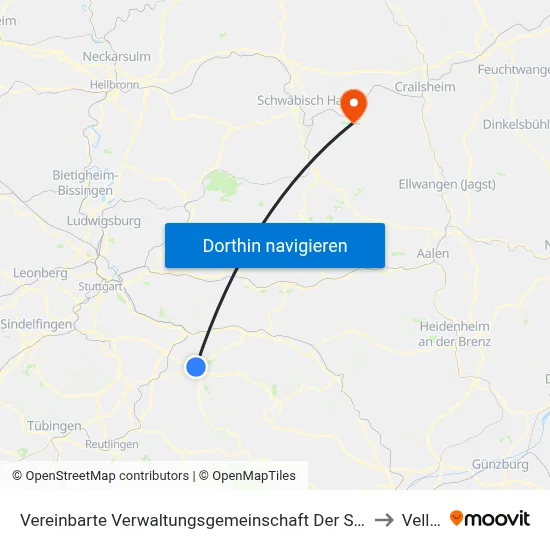 Vereinbarte Verwaltungsgemeinschaft Der Stadt Kirchheim Unter Teck to Vellberg map