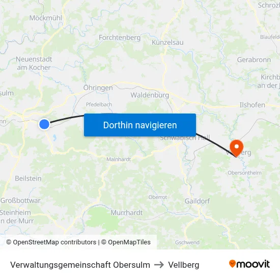 Verwaltungsgemeinschaft Obersulm to Vellberg map