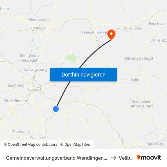 Gemeindeverwaltungsverband Wendlingen am Neckar to Vellberg map