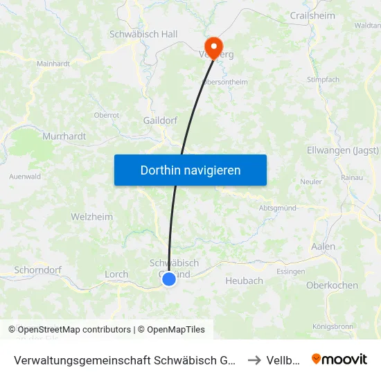 Verwaltungsgemeinschaft Schwäbisch Gmünd to Vellberg map