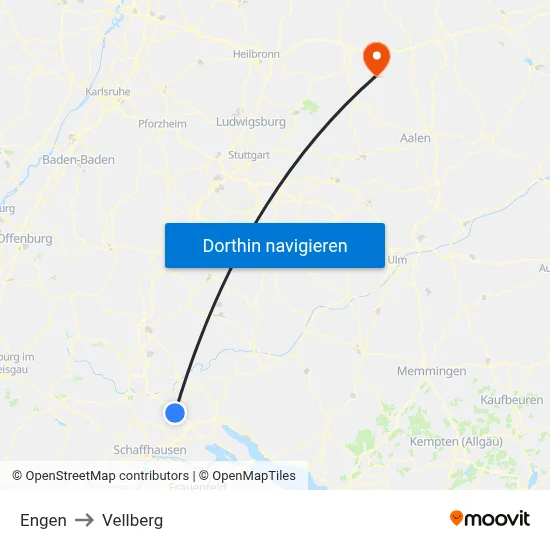 Engen to Vellberg map