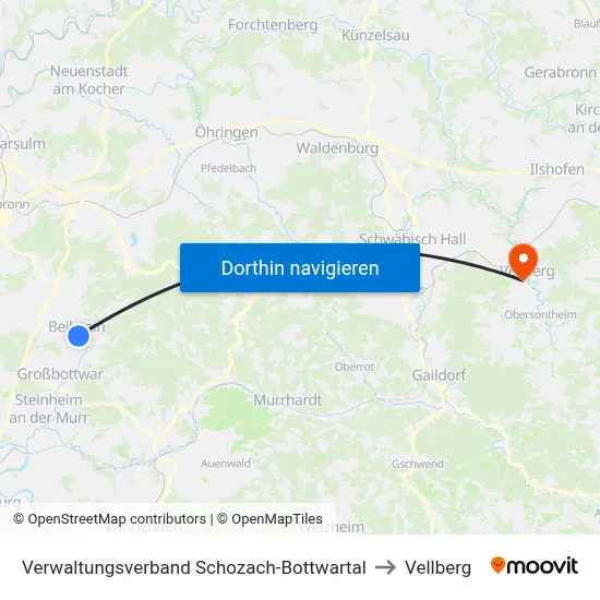 Verwaltungsverband Schozach-Bottwartal to Vellberg map