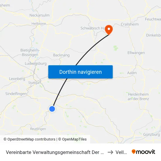 Vereinbarte Verwaltungsgemeinschaft Der Stadt Nürtingen to Vellberg map